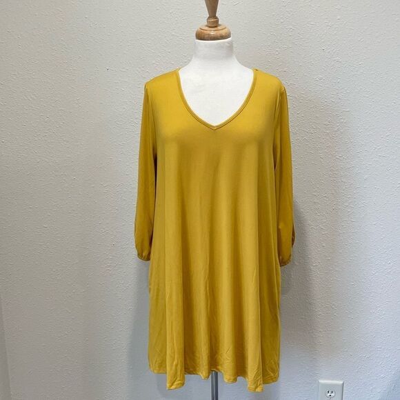 Plus Size V Neck Mustard Dress Size 1X - Picture 1 of 8